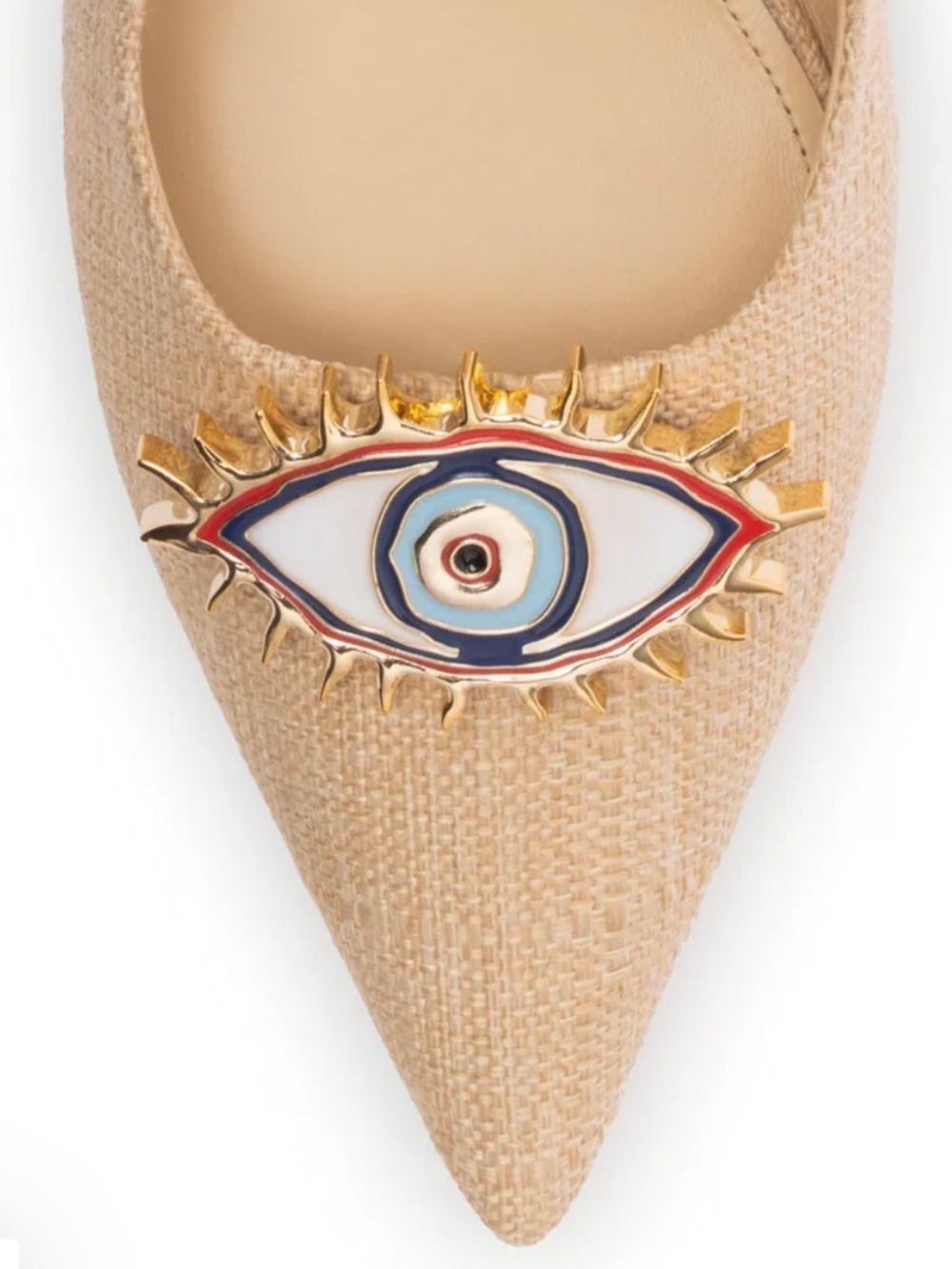Larroude x Libertine Eye Pump Beige Rafia Kitten Heel Sandal - Picture 2 of 10